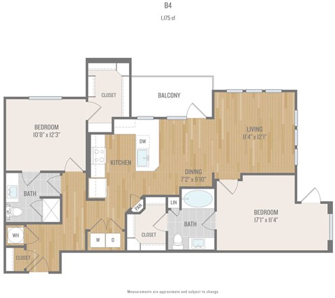 Floor plan for 2 beds, 2 baths, 1186 sqft